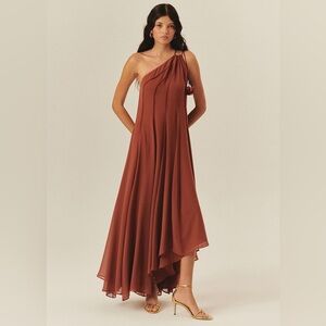 Chic One-Shoulder Brown Dress